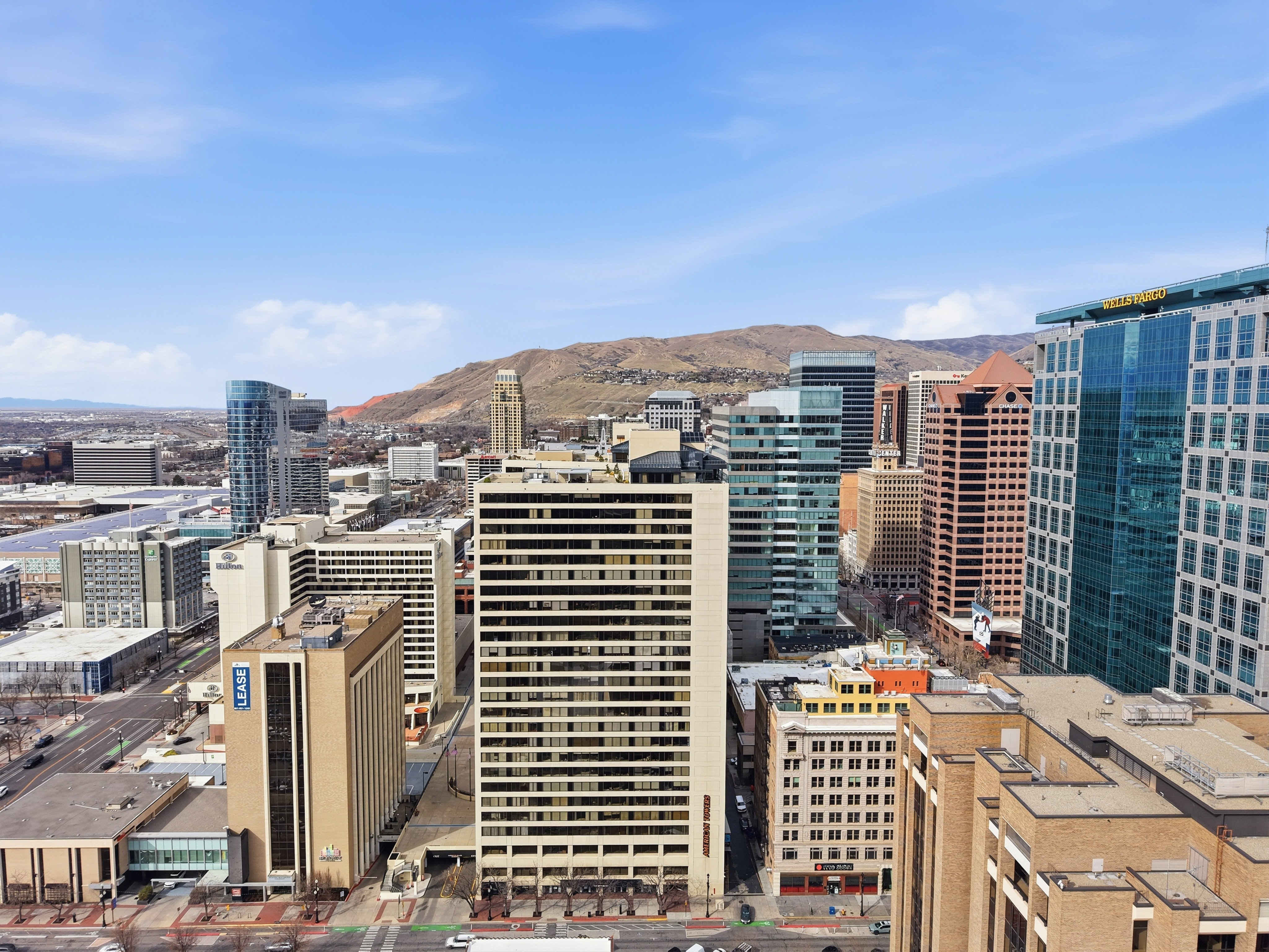 City view with mountains