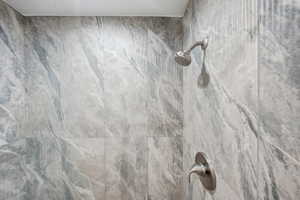 Bathroom view of a marble finish shower