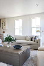 Living room with recessed lighting