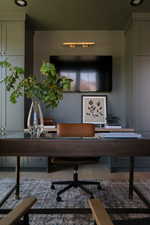 Office area with recessed lighting