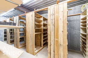 Storage room showing open shelves