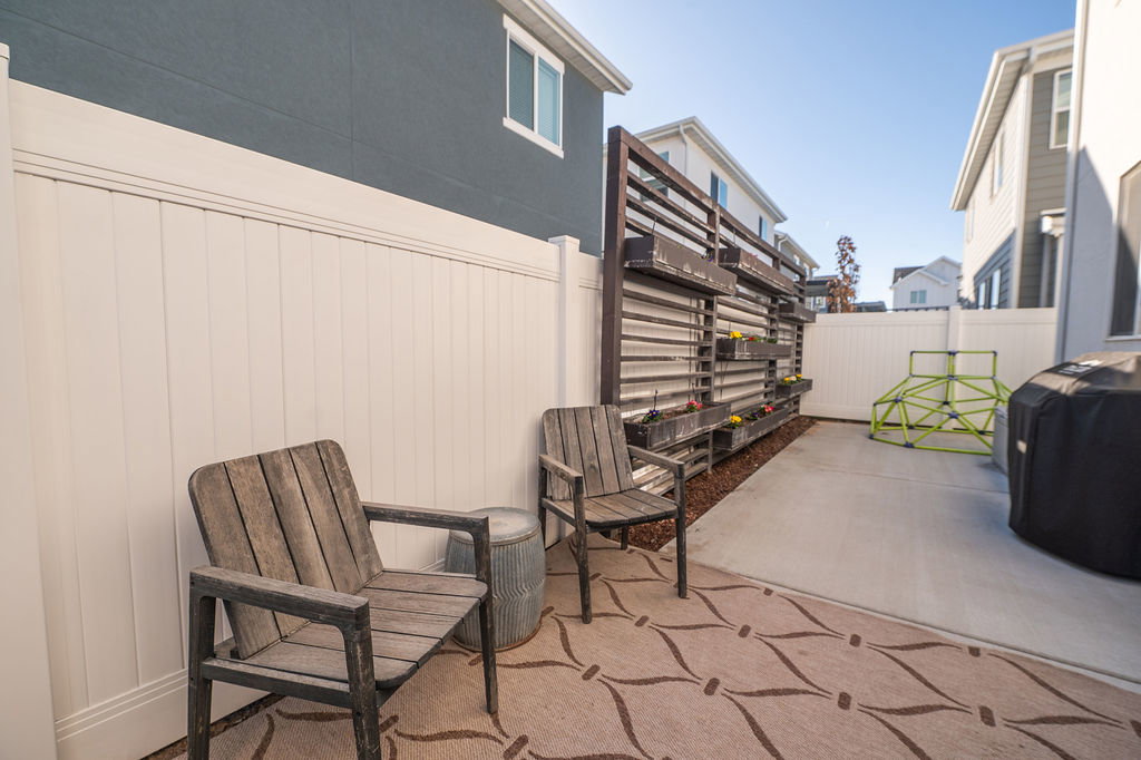 View of patio with area for grilling