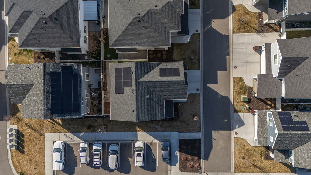 Aerial perspective of suburban area