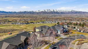 Aerial perspective of suburban area featuring mountains