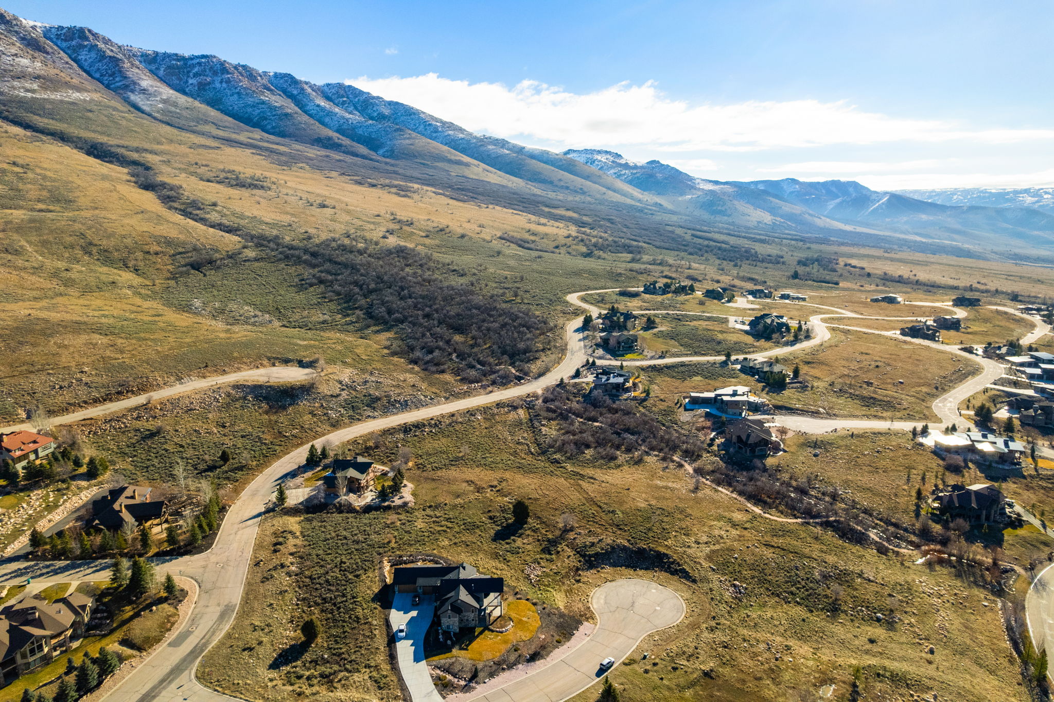 Drone / aerial view of a mountainous background