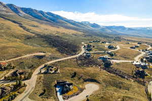 Drone / aerial view of a mountainous background