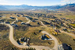 Aerial overview of property's location featuring mountains