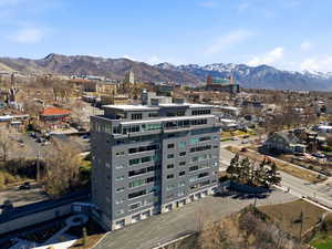 City view with a mountainous background and nearby suburban area