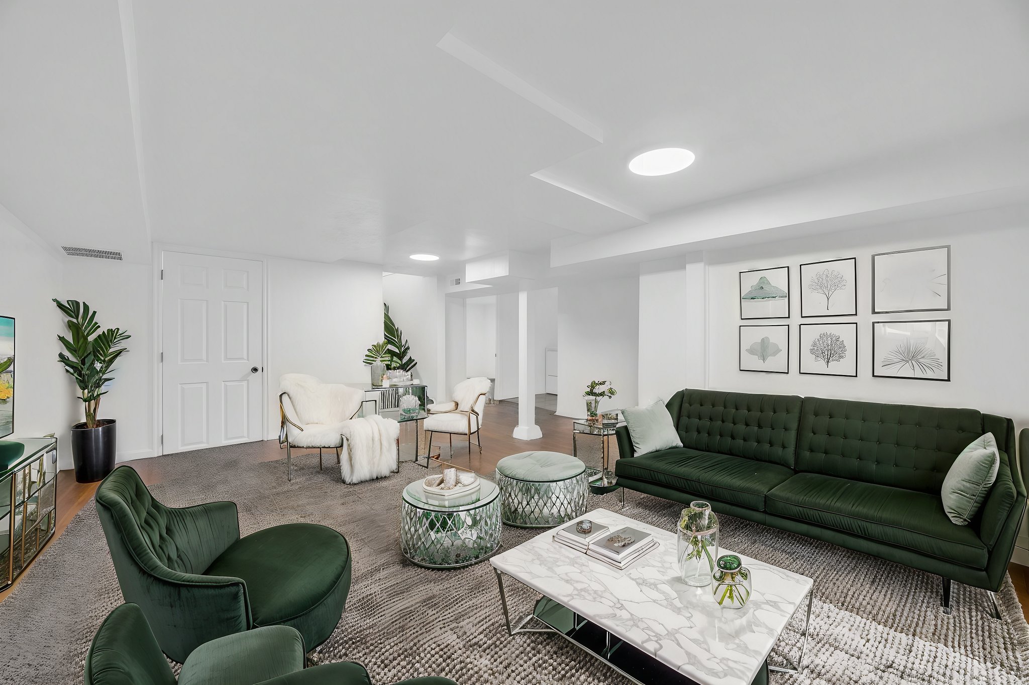 Living area with recessed lighting and wood finished floors