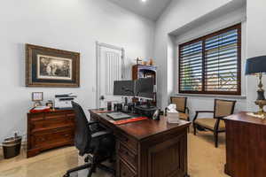 Office space with light carpet