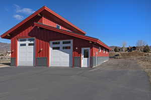 View of detached garage