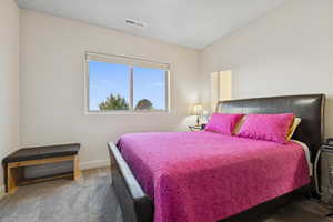 Bedroom with carpet flooring and baseboards