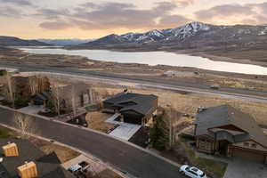 View of mountain backdrop with a large body of water