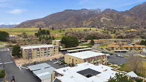 Aerial view of a mountain backdrop