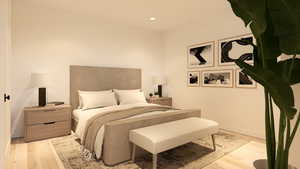 Bedroom featuring light wood finished floors and recessed lighting