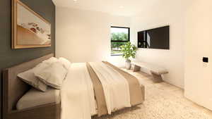 Bedroom with wood finished floors and recessed lighting