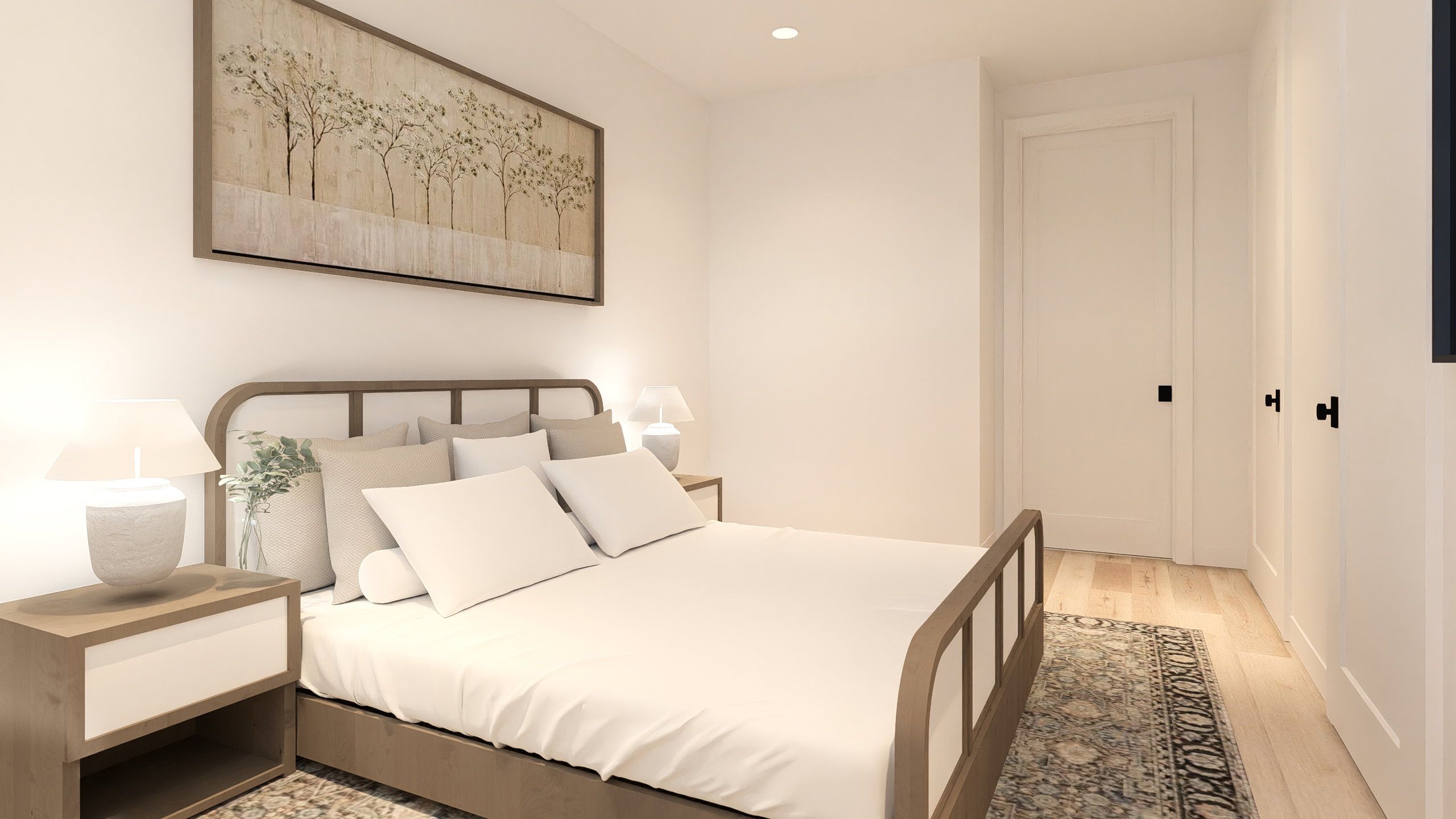 Bedroom with recessed lighting and light wood-type flooring