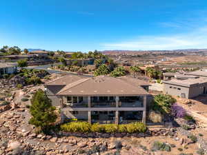Aerial view of residential area with a mountainous background