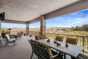 View of patio / terrace featuring outdoor lounge area and a mountain view