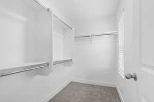Walk in closet featuring carpet floors