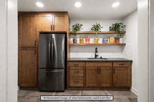 Ai-generated image showing basement kitchenette potential!
