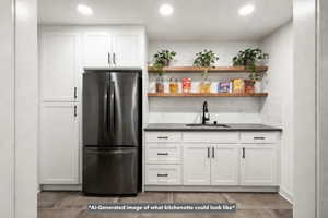 Ai-generated image showing basement kitchenette potential!