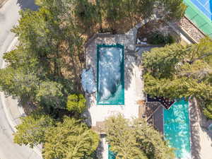 Drone / aerial view of a pool