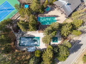 Drone / aerial view of a pool area