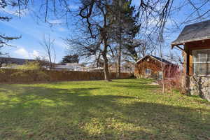 View of fenced backyard