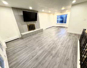 Family room main floor with wood burning fireplace