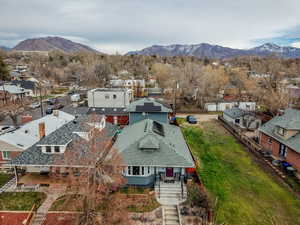 Aerial perspective of suburban area featuring mountains