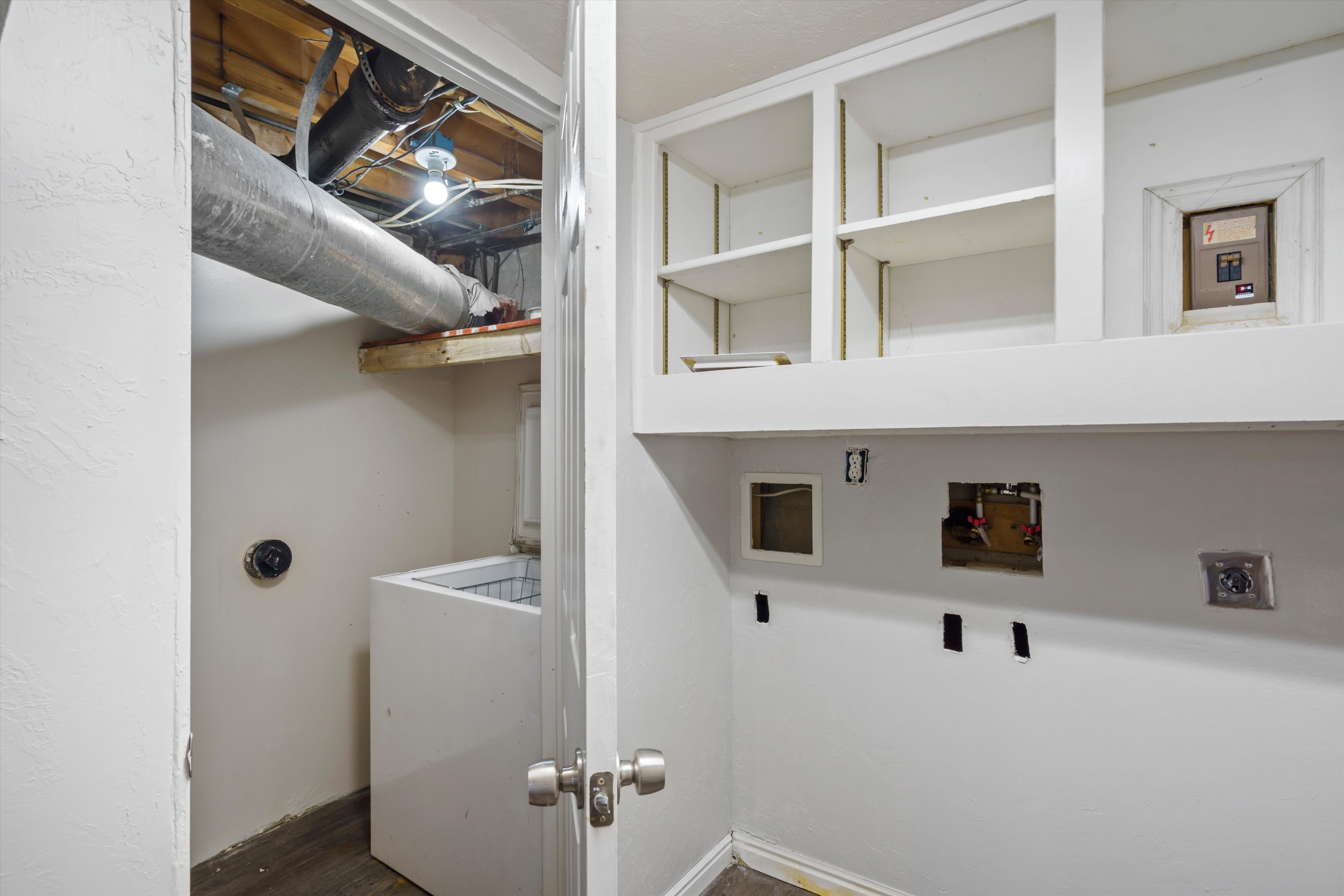 Laundry area with washer hookup and dark wood-style flooring