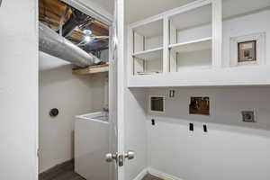 Laundry area with washer hookup and dark wood-style flooring