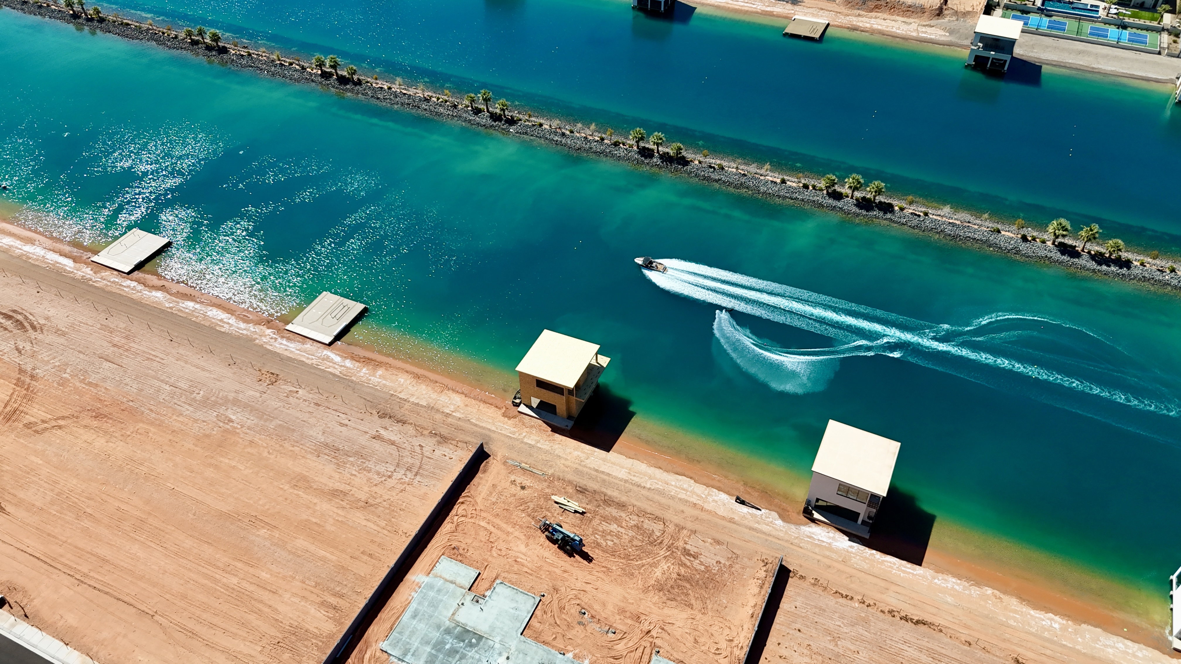 Aerial view of a large body of water