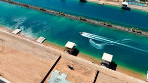 Aerial view of a large body of water