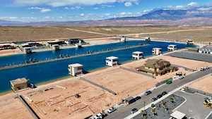 Aerial view of a water and mountain view
