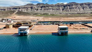Bird's eye view of a water and mountain view