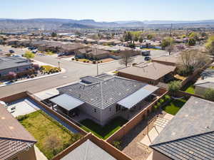 Aerial perspective of suburban area with mountains