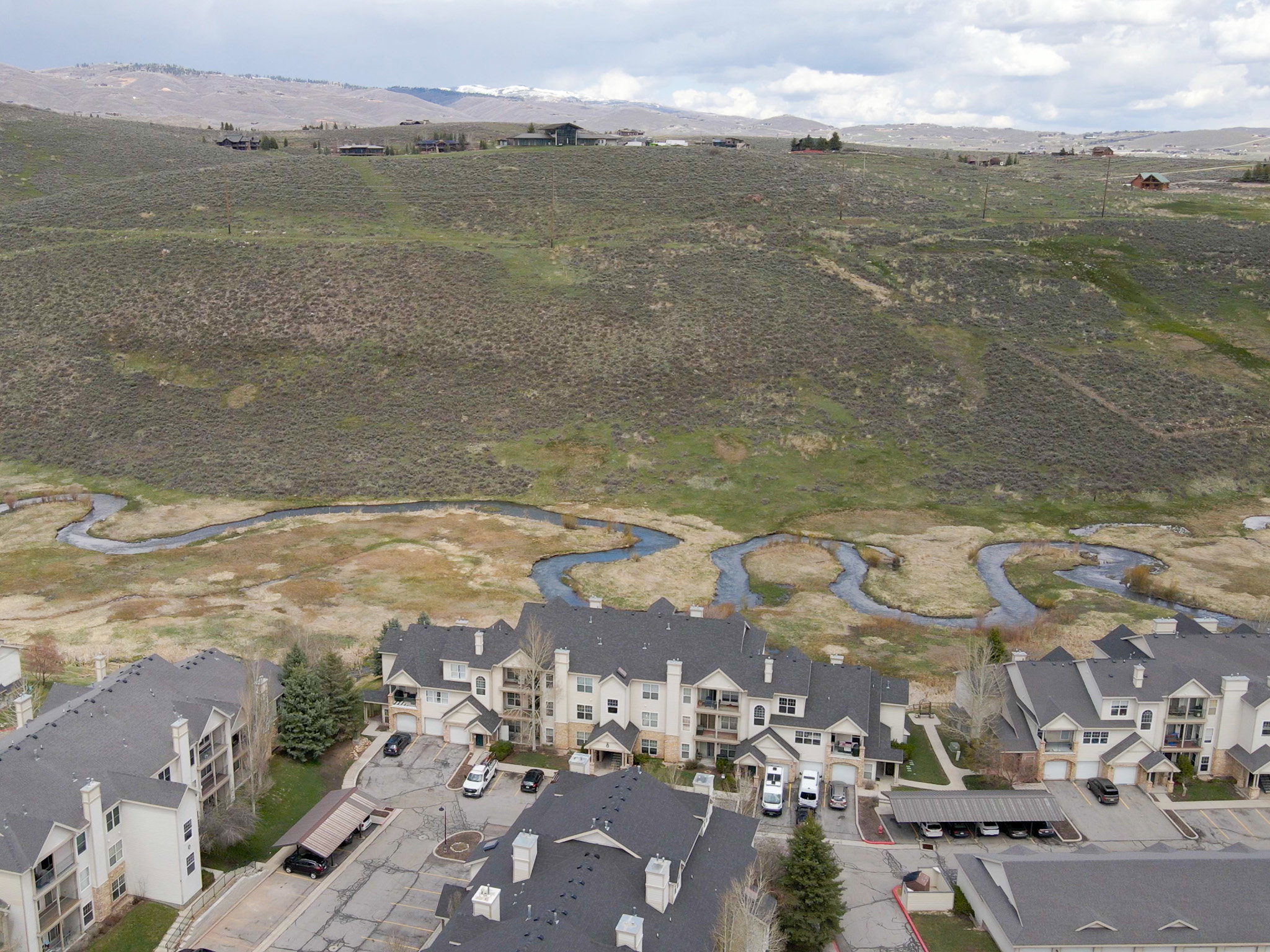 Aerial view of a mountain backdrop