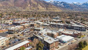 Drone / aerial view of a mountain backdrop