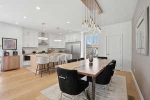 Dining room featuring light wood-style floors and recessed lighting