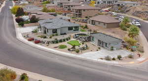Aerial perspective of suburban area