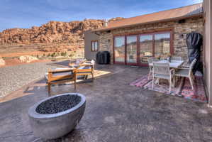 Patio with sliding doors to inside, stubbed for gas BBQ grill and future outdoor kitchen, and great views