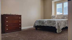 Bedroom with carpet floors and baseboards