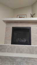 Detailed view of a tile fireplace