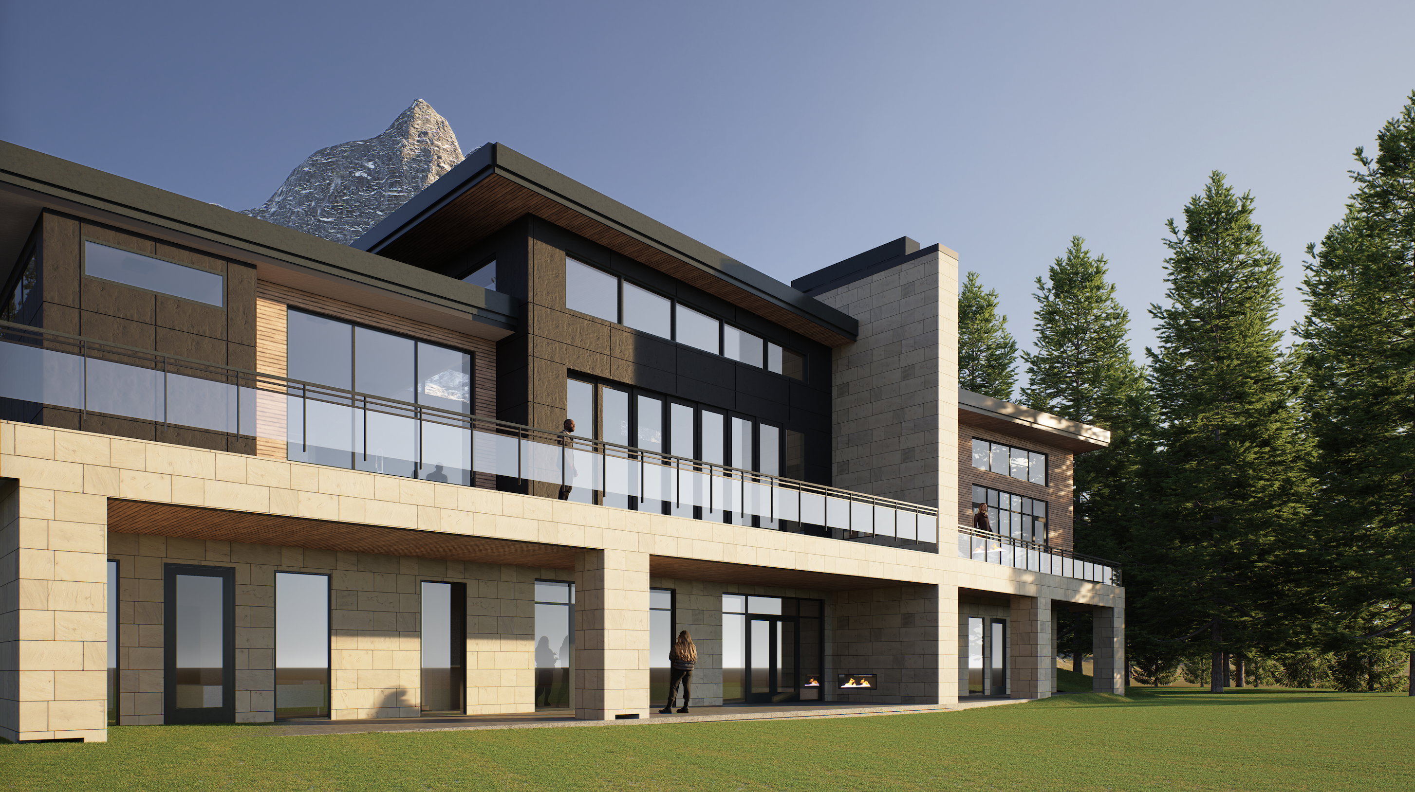Rear view of property featuring a lawn, a patio area, and a balcony