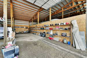 Garage with metal wall