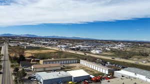 Bird's eye view of a mountainous background