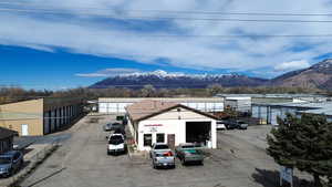 Drone / aerial view of a mountainous background