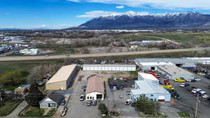 Aerial view of mountains and industrial structures